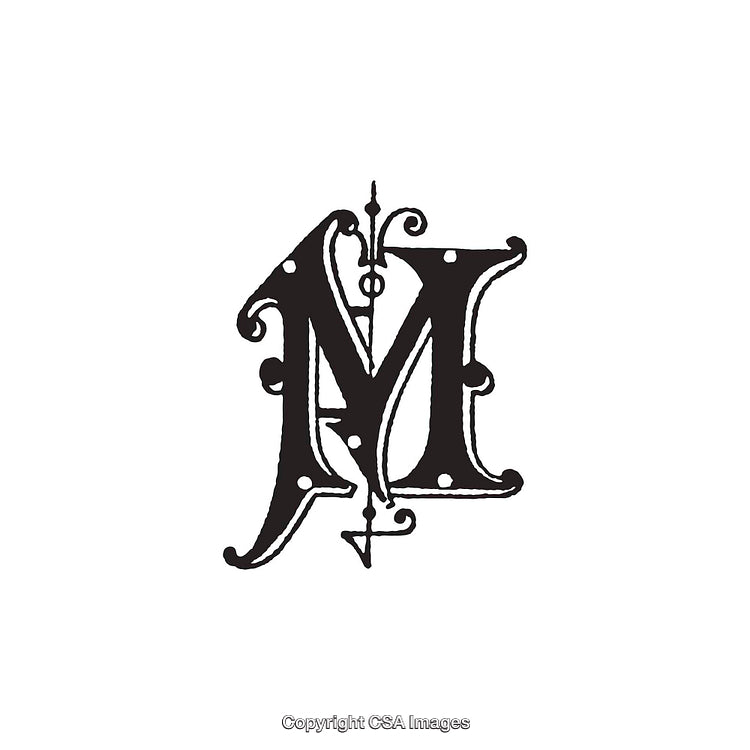 Ornate Decorative Letter M Monogram Featuring Intricate Vintage Designs