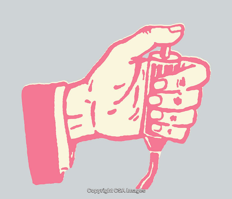 Retro-Style Line Art Illustration of a Hand Holding a Syringe