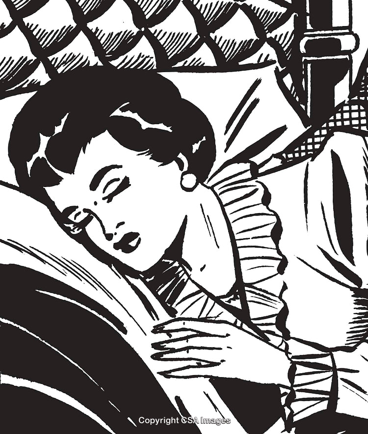 Retro Illustration of a Resting Woman in Black and White Design