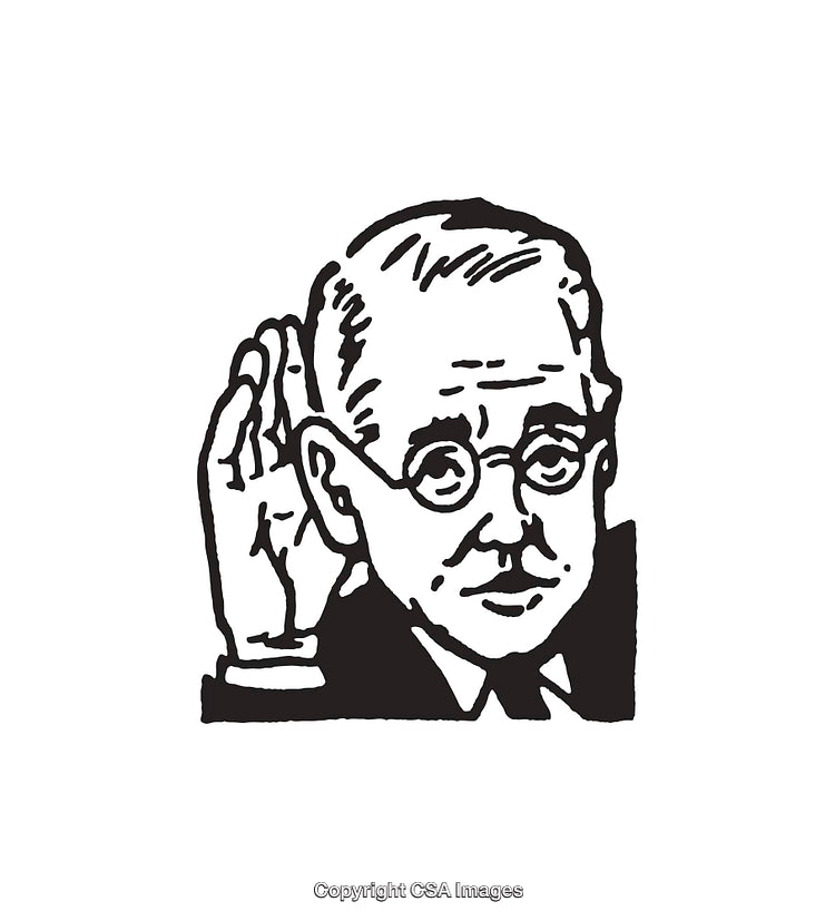 Vintage Line Art of an Elderly Man Listening Attentively