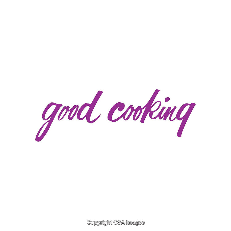 Purple Script Typography Saying 'Good Cooking' on White Background