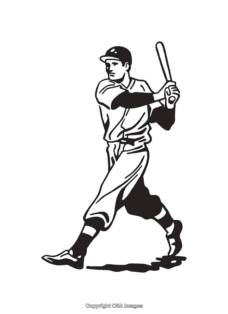 Black and White Line Art of a Baseball Player Swinging a Bat