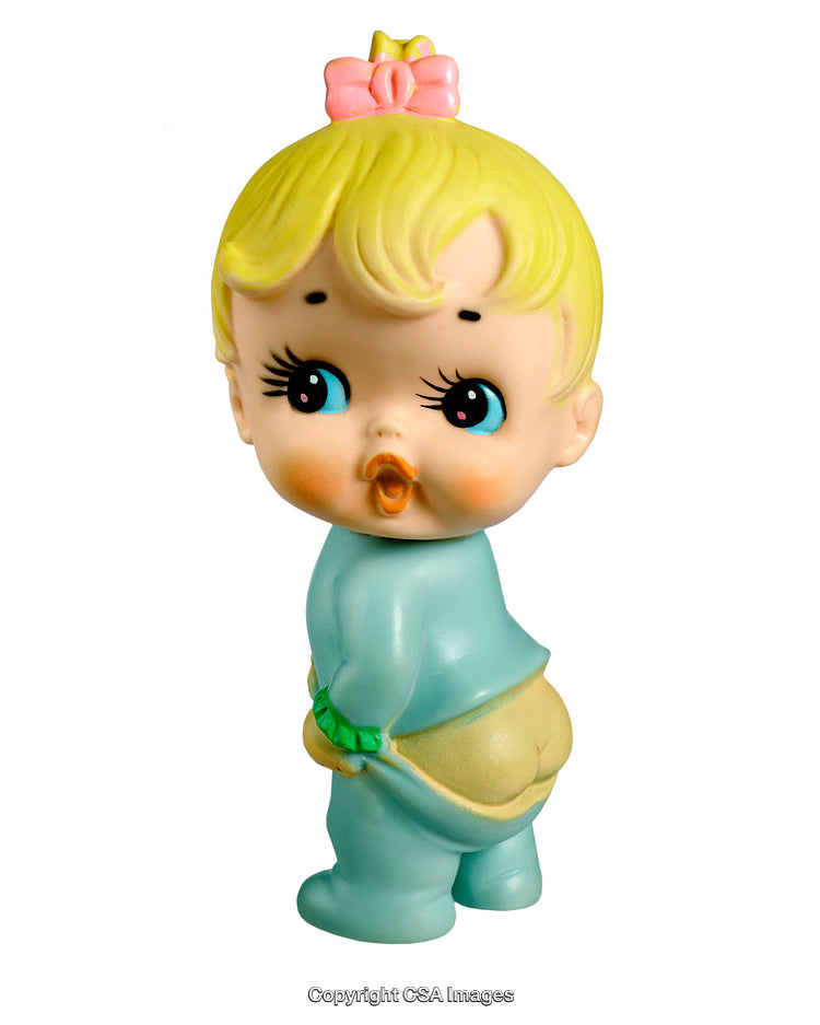Adorable Vintage Inspired Plastic Figurine of Blushing Child in Playful Pose