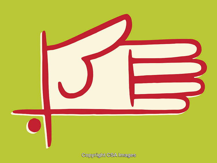 Abstract Red Hand Illustration on Vibrant Green Background