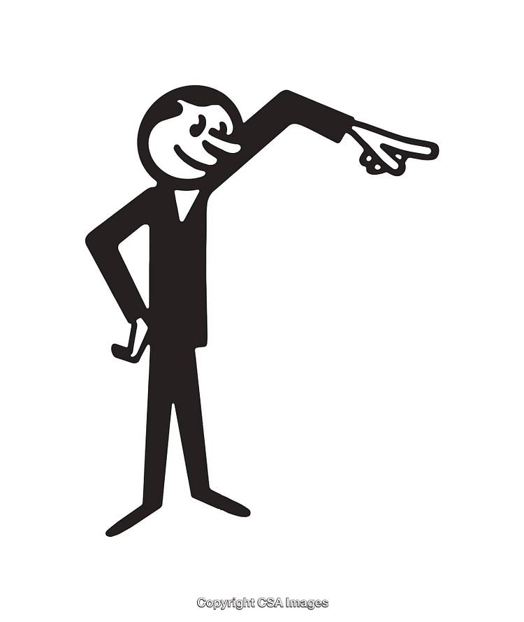 Black and White Line Art of a Gesturing Cartoon Figure Illustration