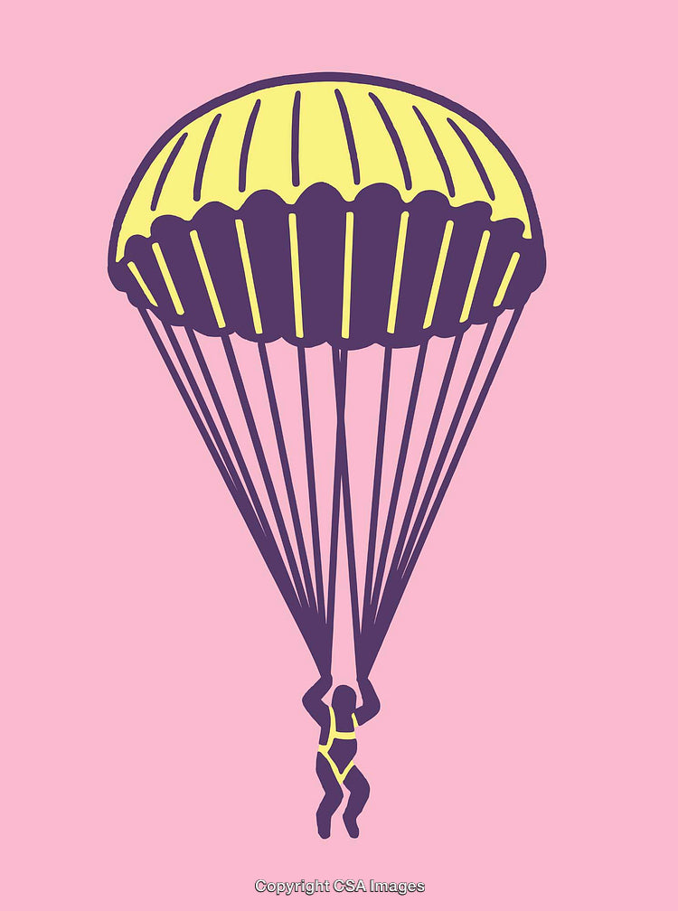 Colorful Line Art Depicting a Parachutist on a Pink Background