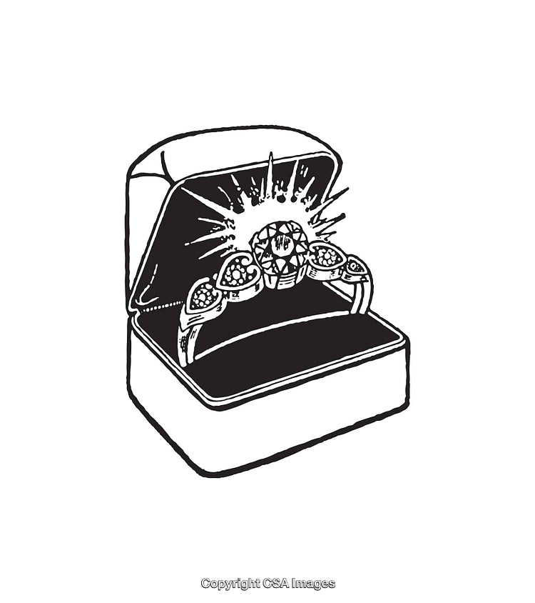Black and White Illustration of a Ring in a Jewelry Box