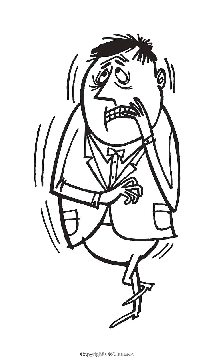 Nervous Cartoon Man in Line Art Illustration Expressing Anxiety