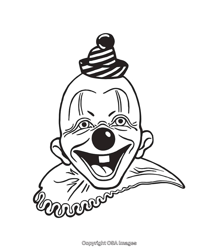 Black And White Line Art of a Smiling Vintage Clown