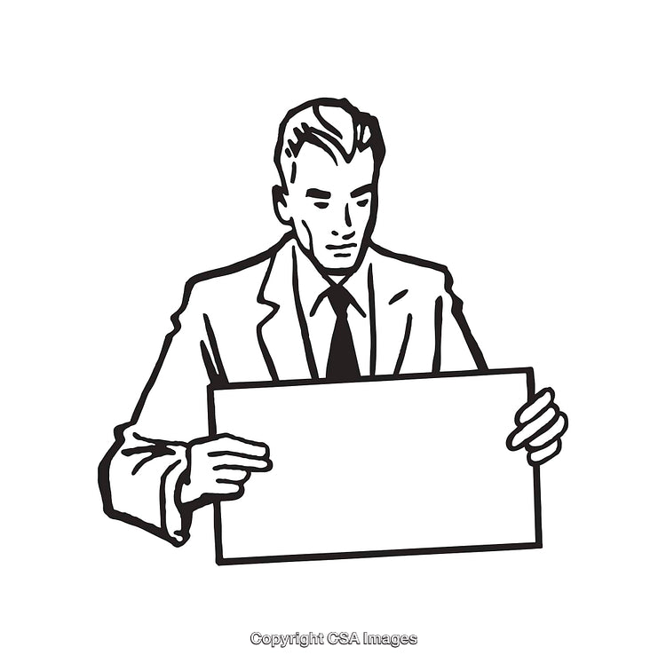 Vintage Illustration of a Businessperson Holding a Blank Sign