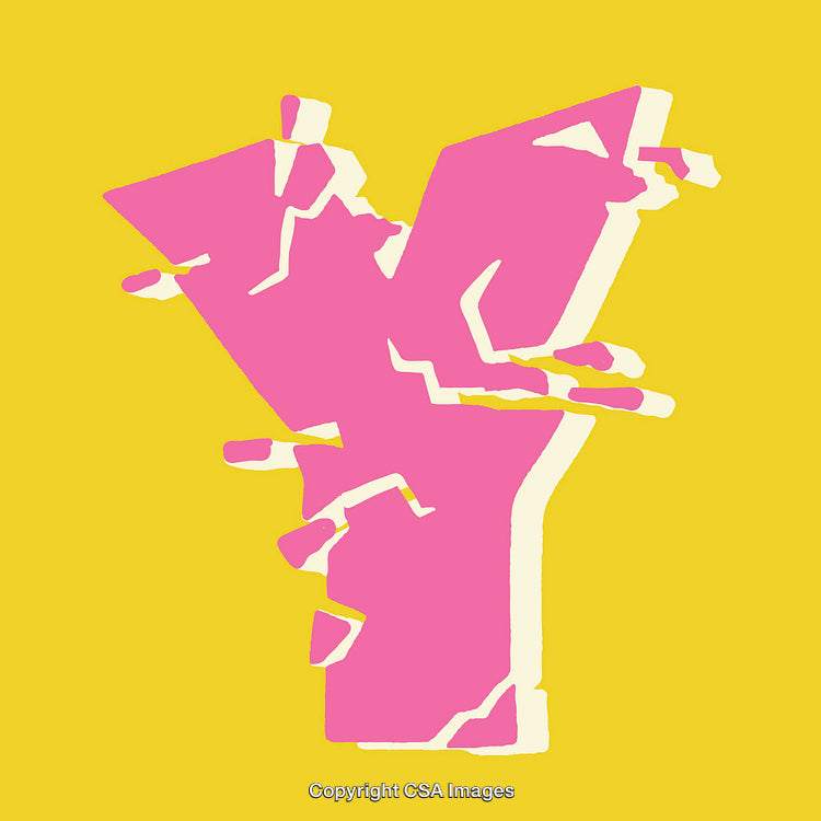 Bold Pink Letter Y with Distressed Texture on Yellow Background