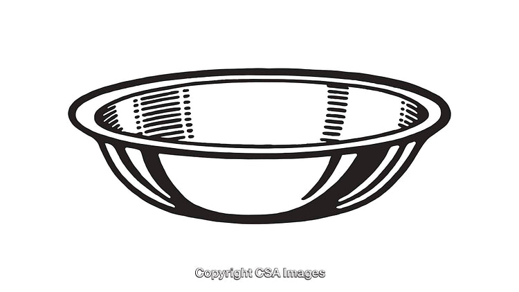 Black and White Line Art Illustration of a Simple Metal Bowl