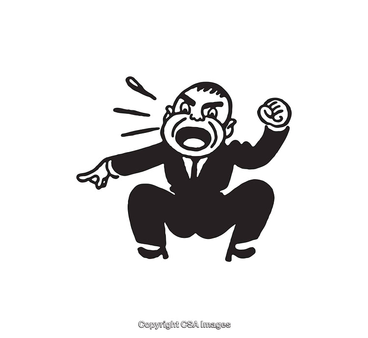 Black and White Line Art Depicting an Expressive Yelling Individual
