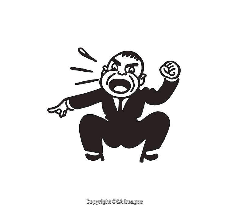 Black and White Line Art Depicting an Expressive Yelling Individual
