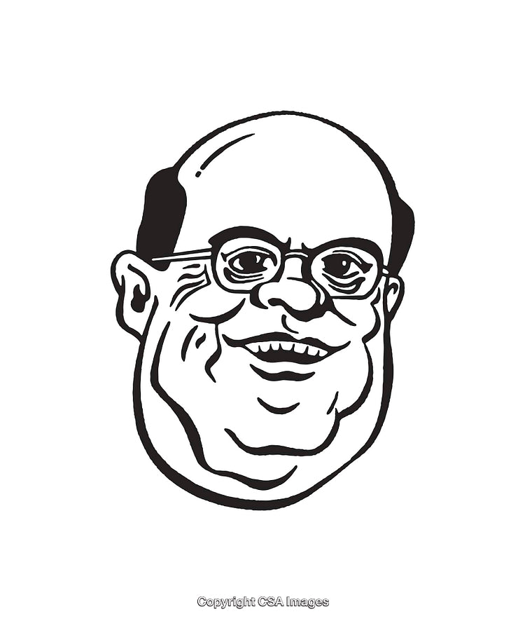 Black and White Illustration of a Smiling Man's Face with Glasses