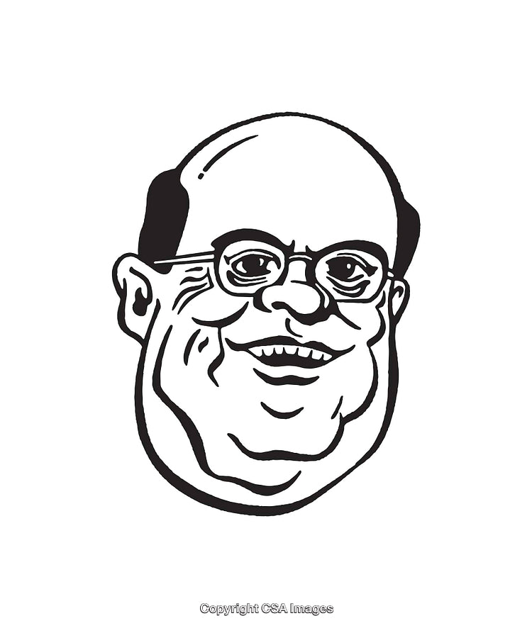 Black and White Illustration of a Smiling Man's Face with Glasses