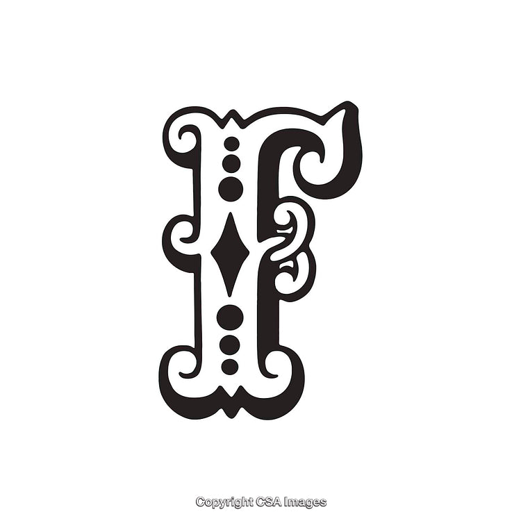 Artistic Vintage Letter F With Intricate Ornamentation on White Background