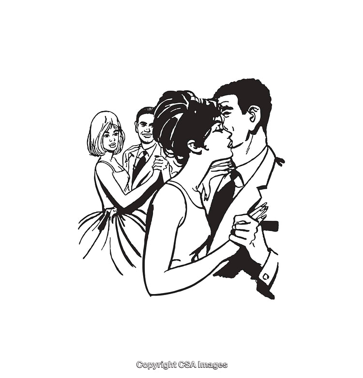Vintage Black and White Dance Scene with Men and Women