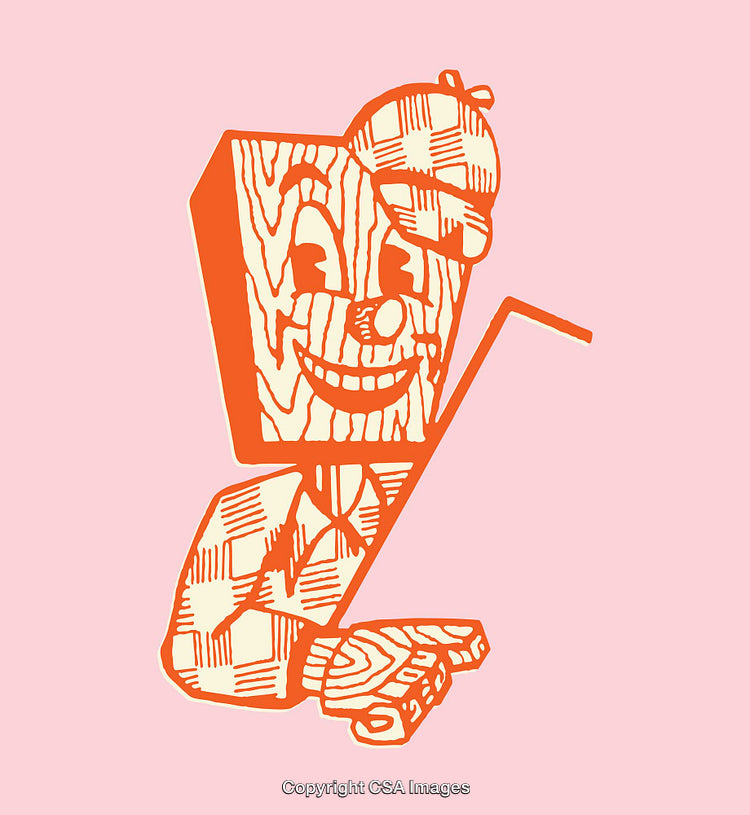 Color Line Art Illustration of a Smiling Wooden Character with Artistic Detail