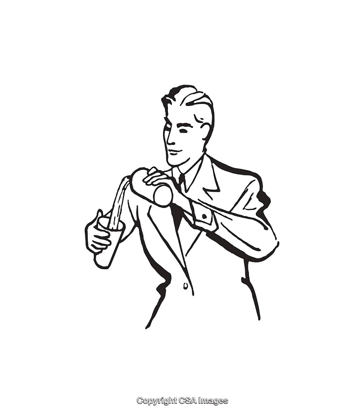 Vintage Line Art of a Man Pouring a Beverage Into a Glass