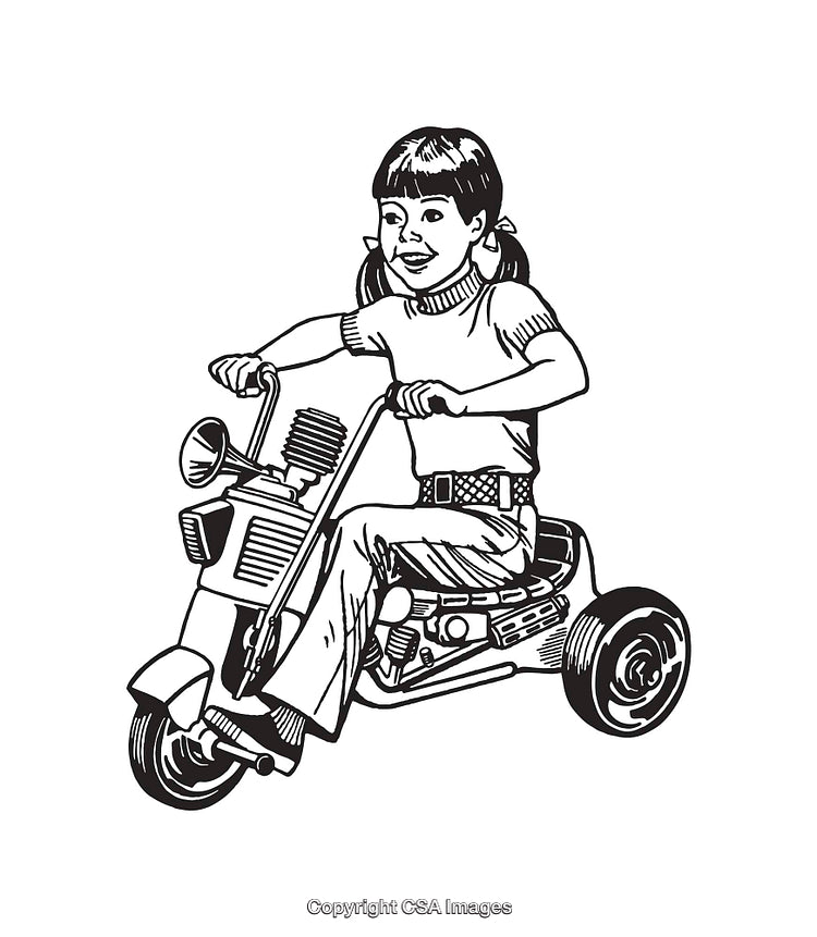 Child Enjoying a Ride on a Three-Wheeled Mini Bike Drawing