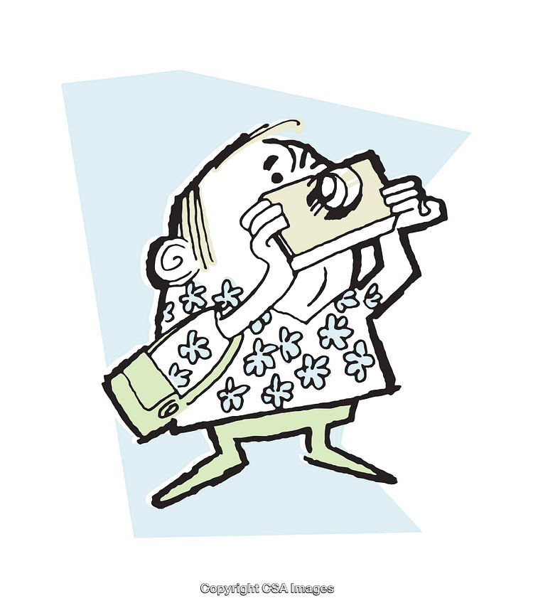 Cartoon Illustration of Tourist Taking Pictures with Camera in Hawaiian Shirt