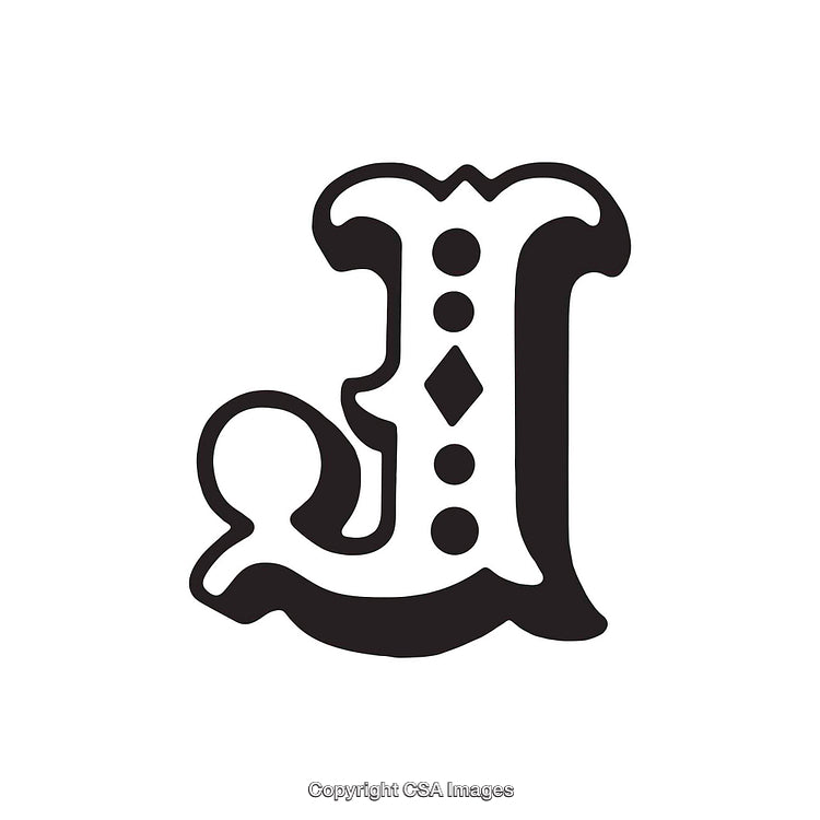 Intricate Vintage Letter J Monogram with Decorative Accents in Black and White