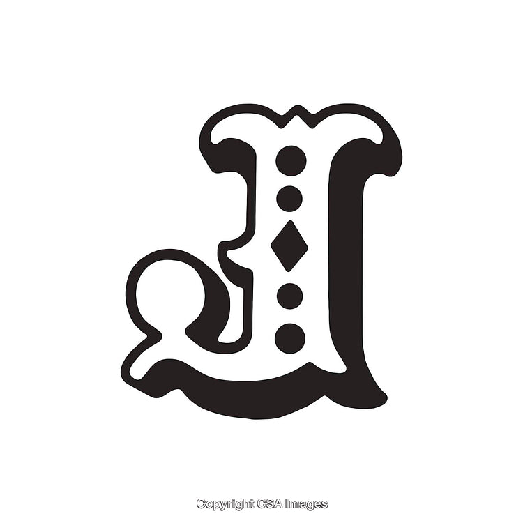 Intricate Vintage Letter J Monogram with Decorative Accents in Black and White