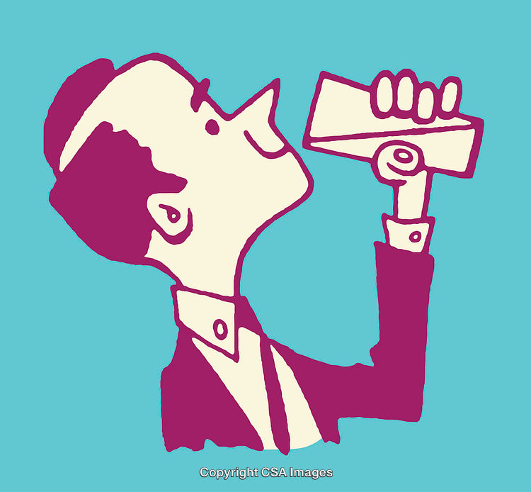 Retro Style Line Art of a Man Drinking From a Bottle