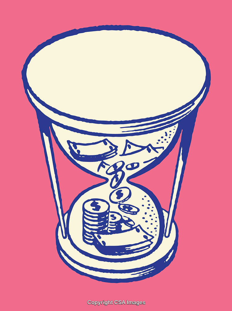 Hourglass Illustration Depicting Time and Money with a Pink Background