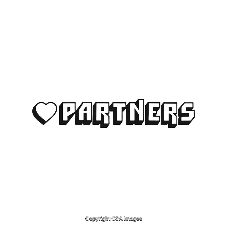 Heart and Partners Text Graphic with Bold Design Elements