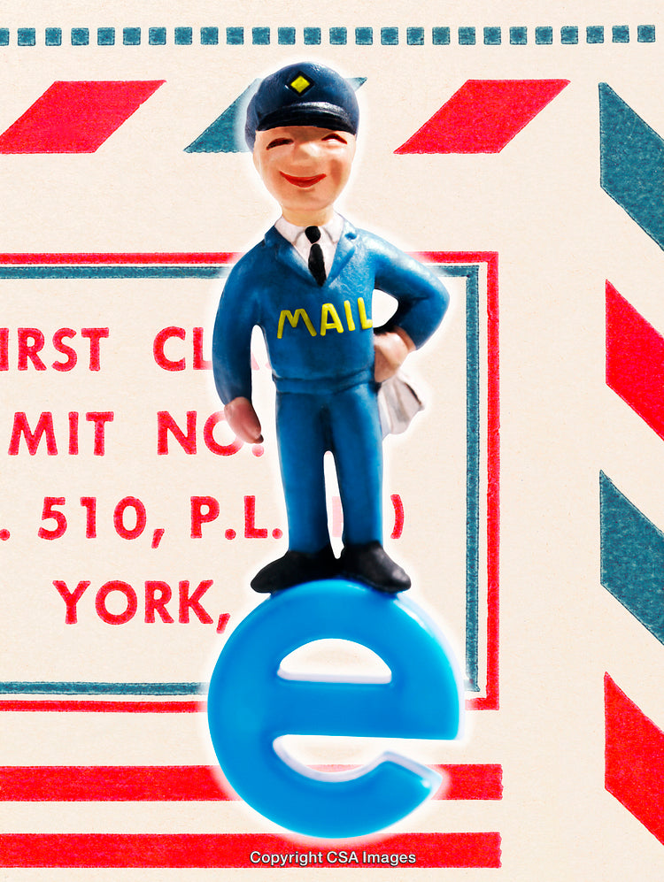 Playful Mail Themed Figurine on a Brightly Colored Background