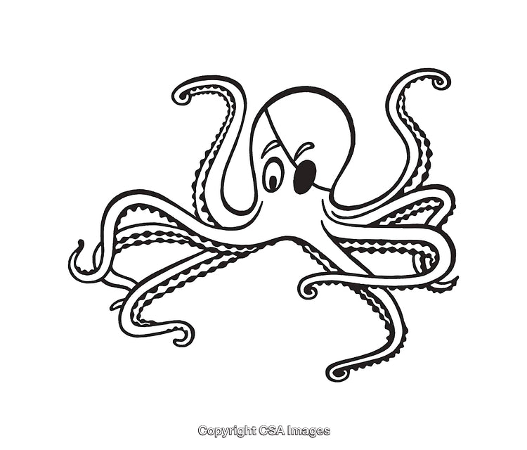 Playful Pirate Octopus Black and White Illustration with Eye Patch
