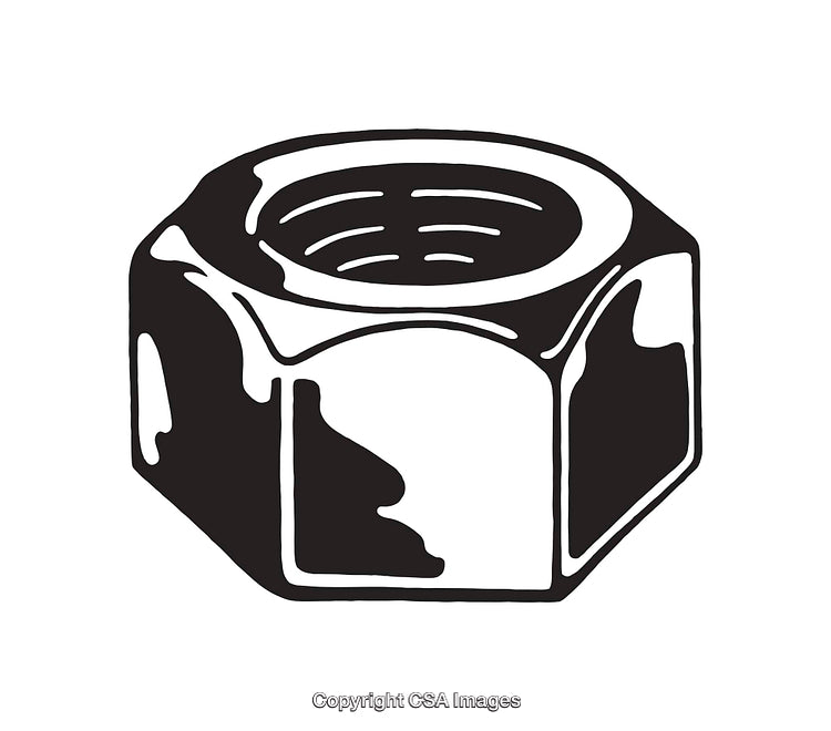 Black and White Illustration of a Hexagonal Metal Nut