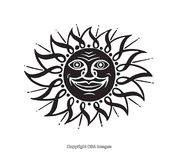 Artistic Black and White Sun Design Roaming With Curved Rays