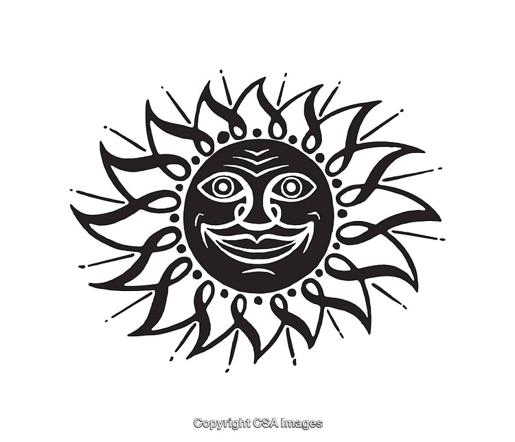 Artistic Black and White Sun Design Roaming With Curved Rays