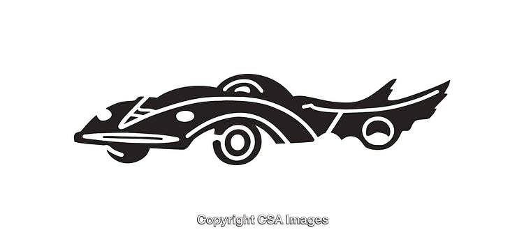 Retro Black And White Racing Car Illustration in Silhouette Style