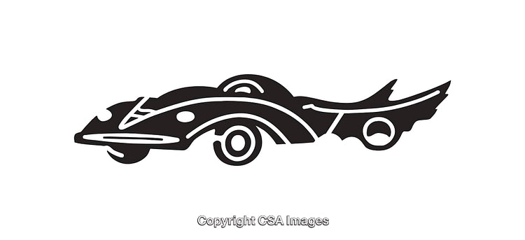 Retro Black And White Racing Car Illustration in Silhouette Style