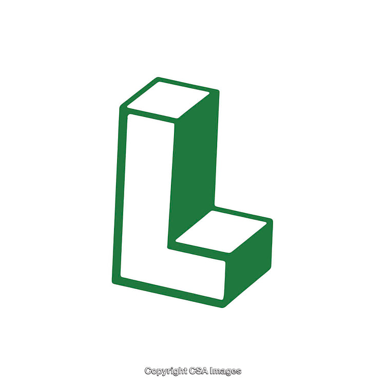 Green Isometric Letter L With Bold Outlines on a White Background
