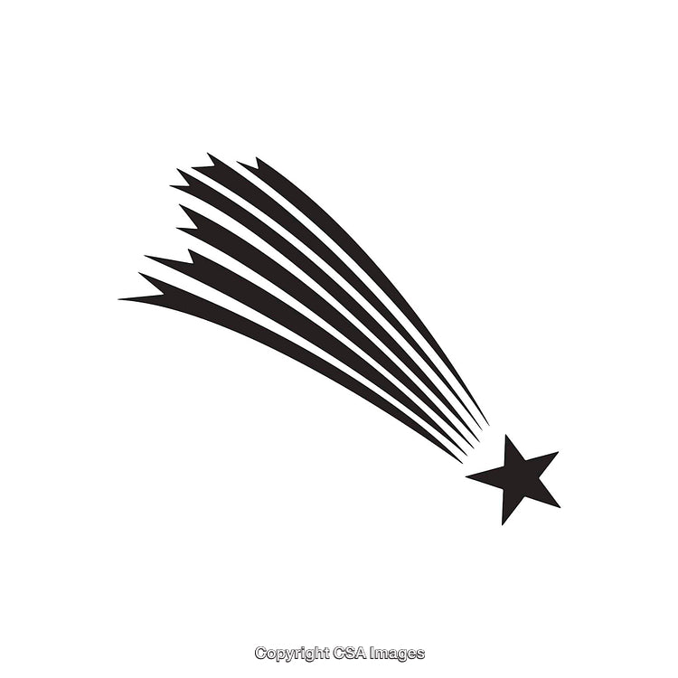 Black and White Shooting Star Minimalist Illustration with Dynamic Tail