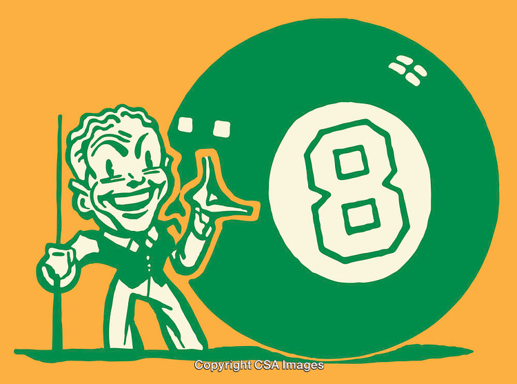 Retro Vector Art of a Bartender and Billiards Cue Ball Design