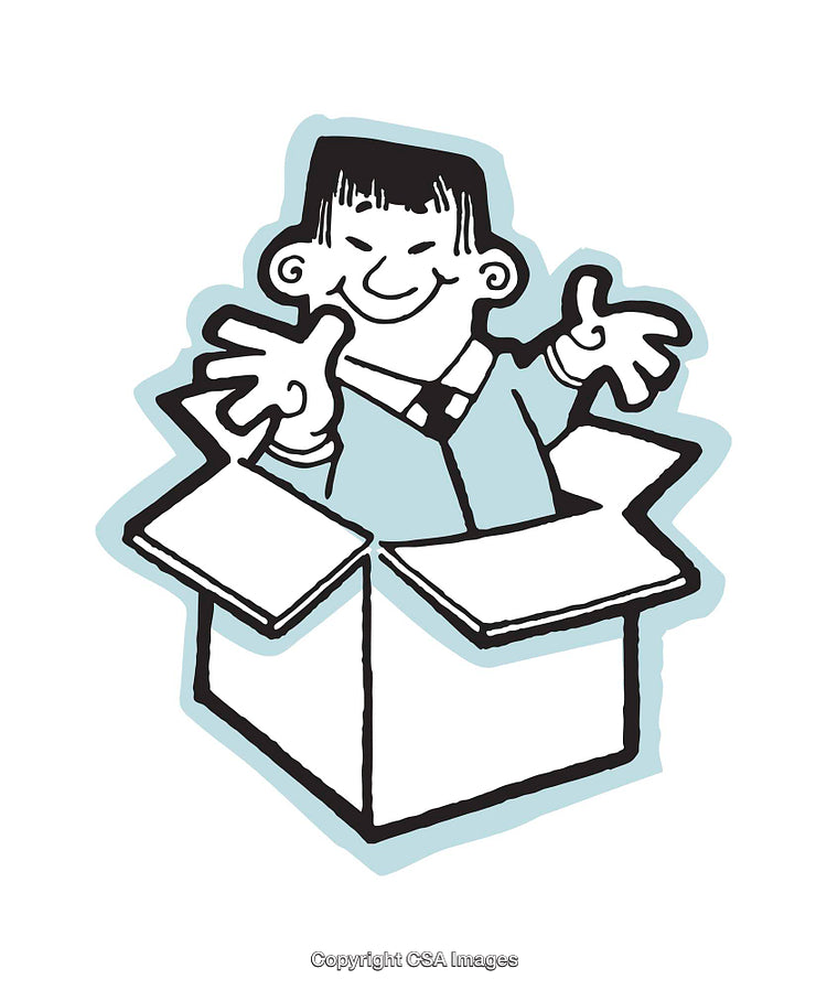 Playful Character Joyfully Emerging from a Cardboard Box Illustration