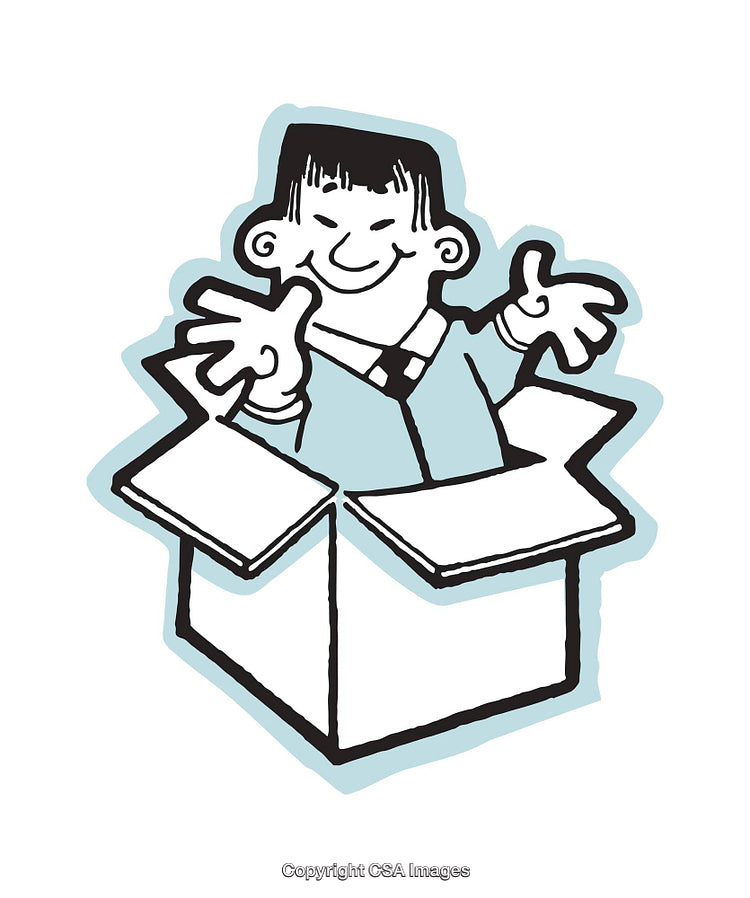 Playful Character Joyfully Emerging from a Cardboard Box Illustration