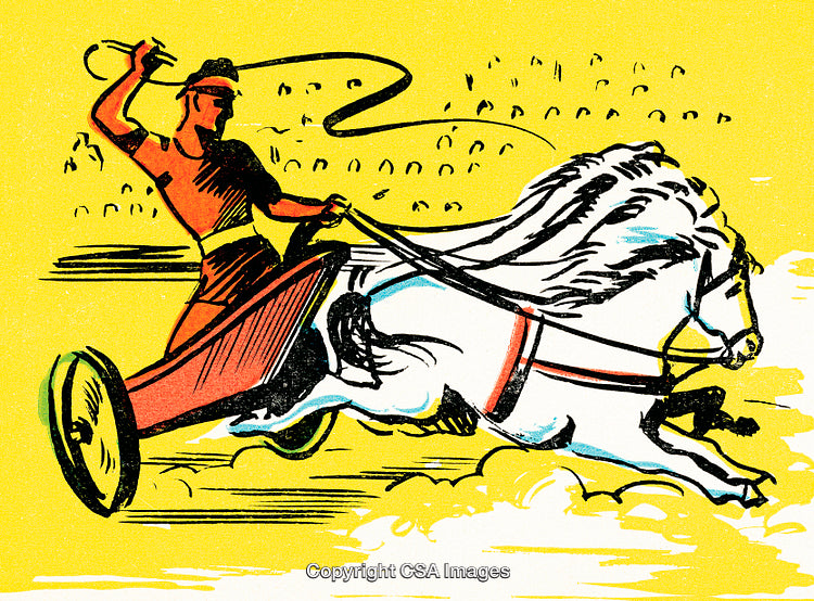 Historic Illustration of a Chariot and Horses in a Roman Arena