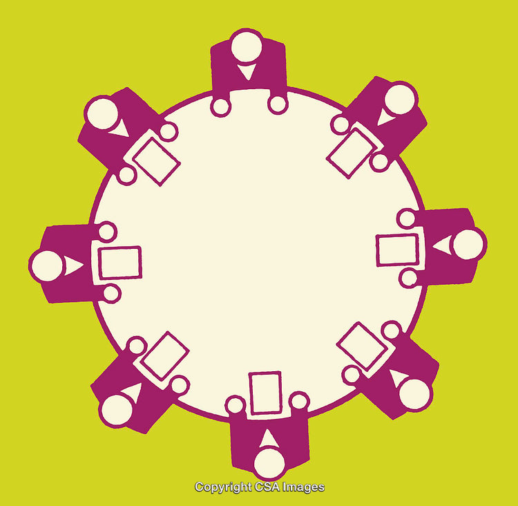 Illustration of a Round Table Discussion in Vibrant Graphic Style