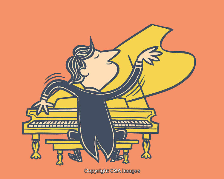 Cartoon Pianist Performing Enthusiastically at a Grand Piano