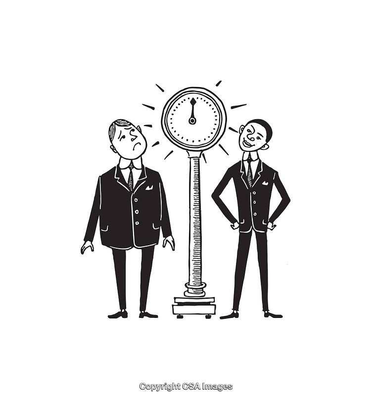 Businessmen Standing on Either Side of a Weighing Scale in Line Art