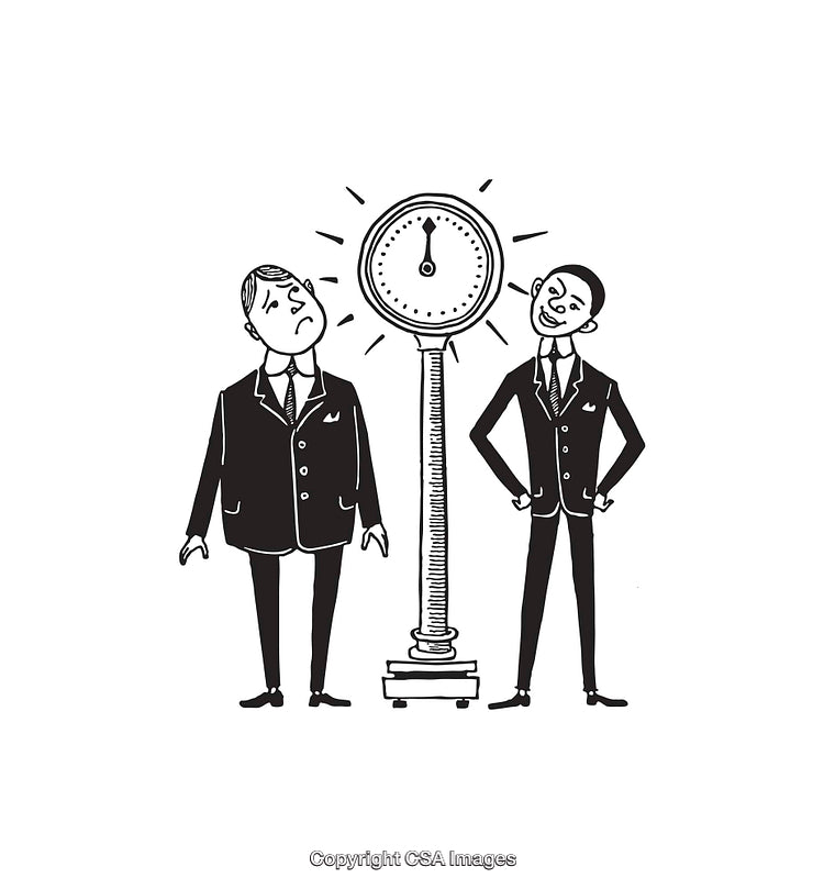 Businessmen Standing on Either Side of a Weighing Scale in Line Art
