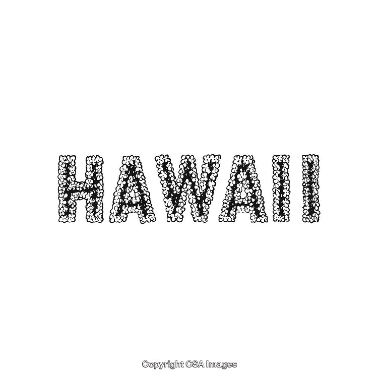 Illustrated Hawaii Text in a Floral Design on a Solid White Background