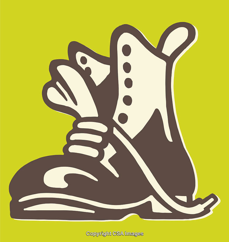 Vintage Hiking Boot Line Art on Vibrant Green Background